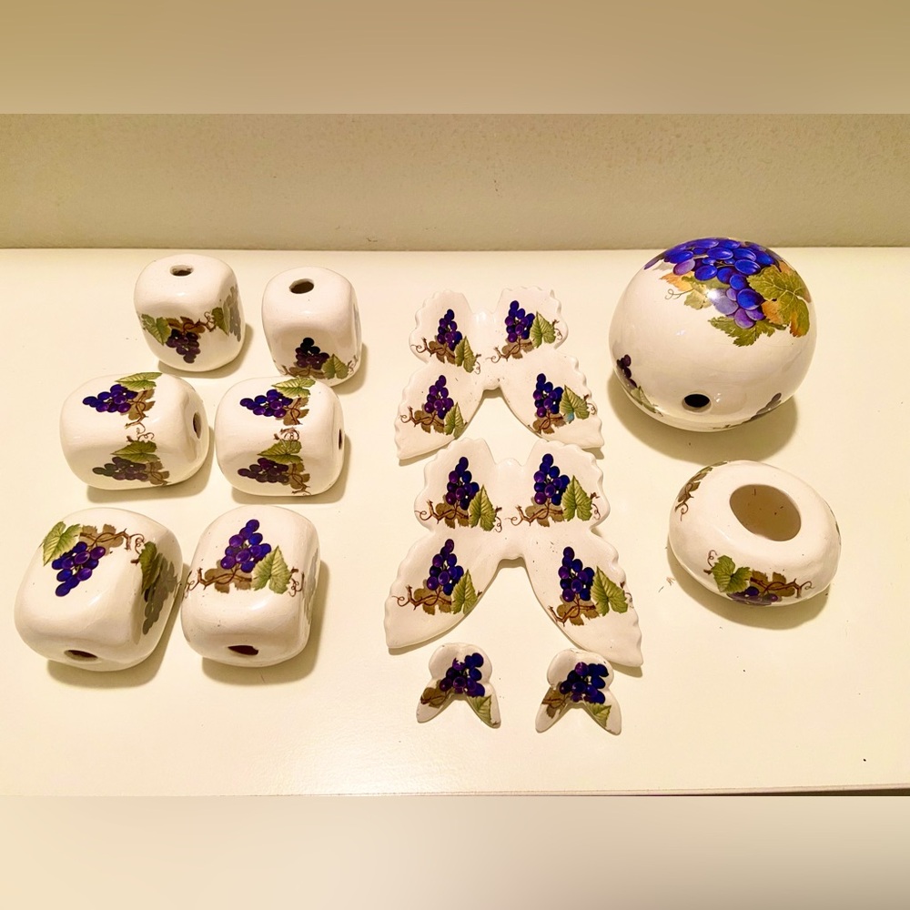 Set of 12-piece Vintage Handpainted Ceramic Macrame Beads